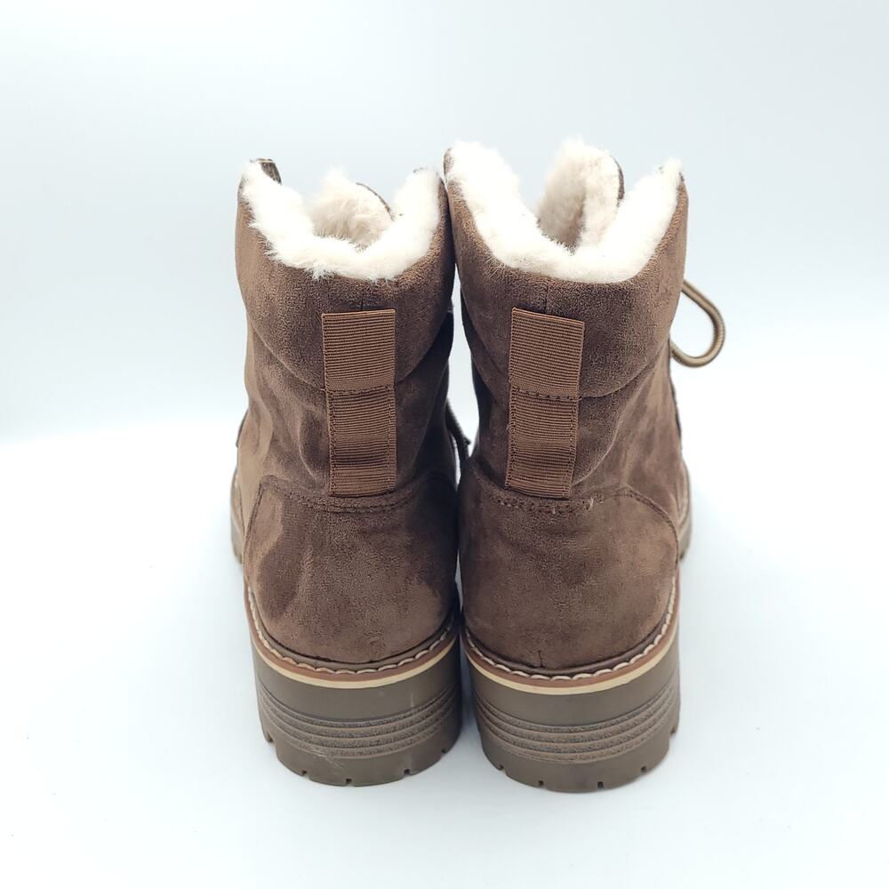 Olivia Miller Brown Suede Boots Lace Up Faux Fur Lining women's Size 7 - Picture 6 of 9